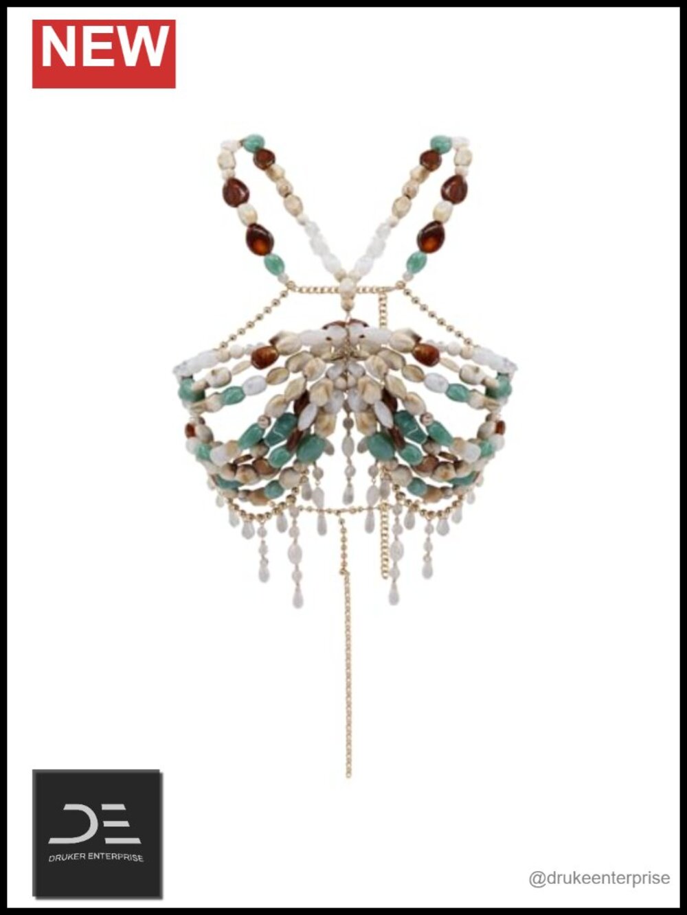 Luxury Beaded Body Chain Blue Green Gold Accents Mermaid Costume Bra Top